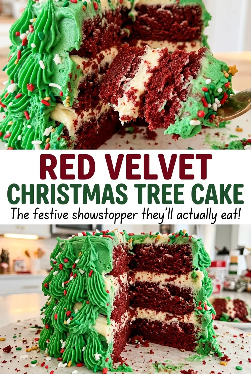 Red Velvet Christmas Tree Cake cocoa crumb sprinkles