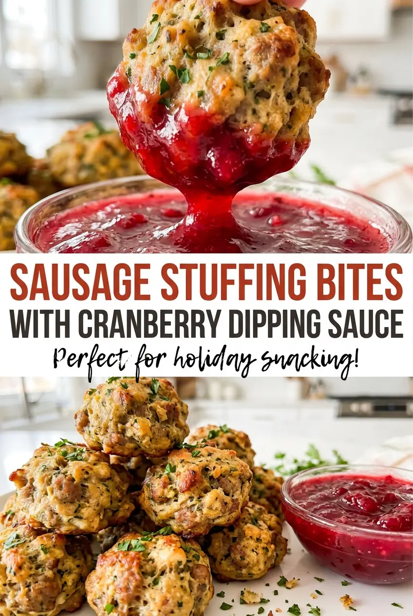 Sausage Stuffing Bites with Cranberry Dipping Sauce crisp golden bites