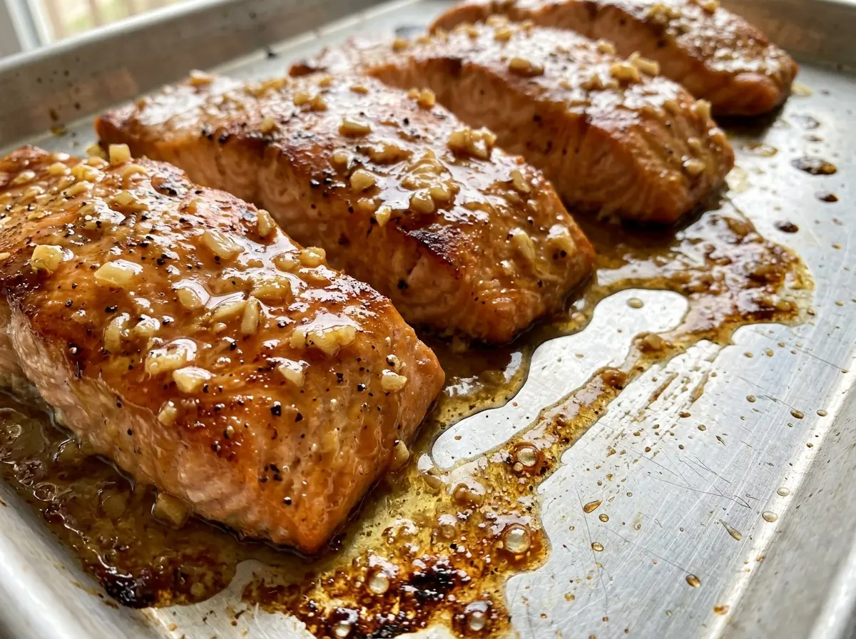 Sheet Pan Maple Dijon Salmon glossy glazed fillets