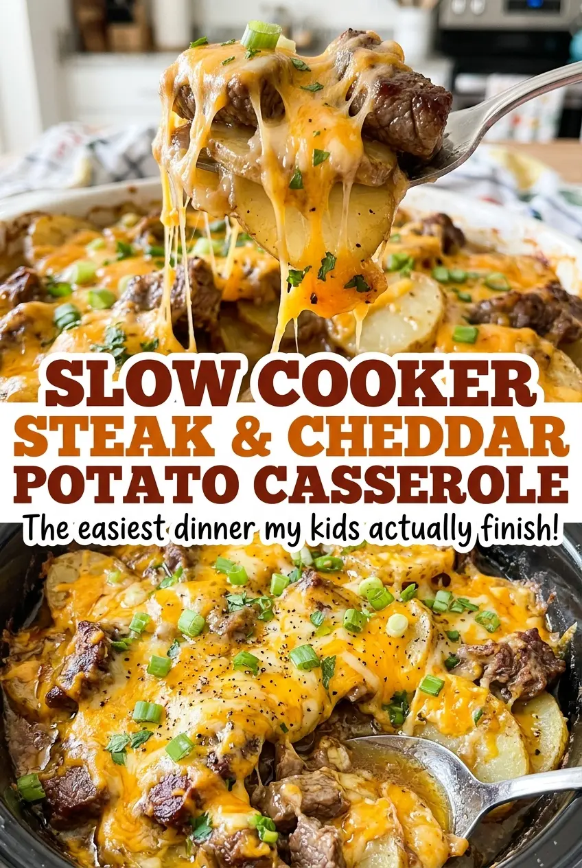Slow cooker steak and cheddar potato casserole hearty bubbling