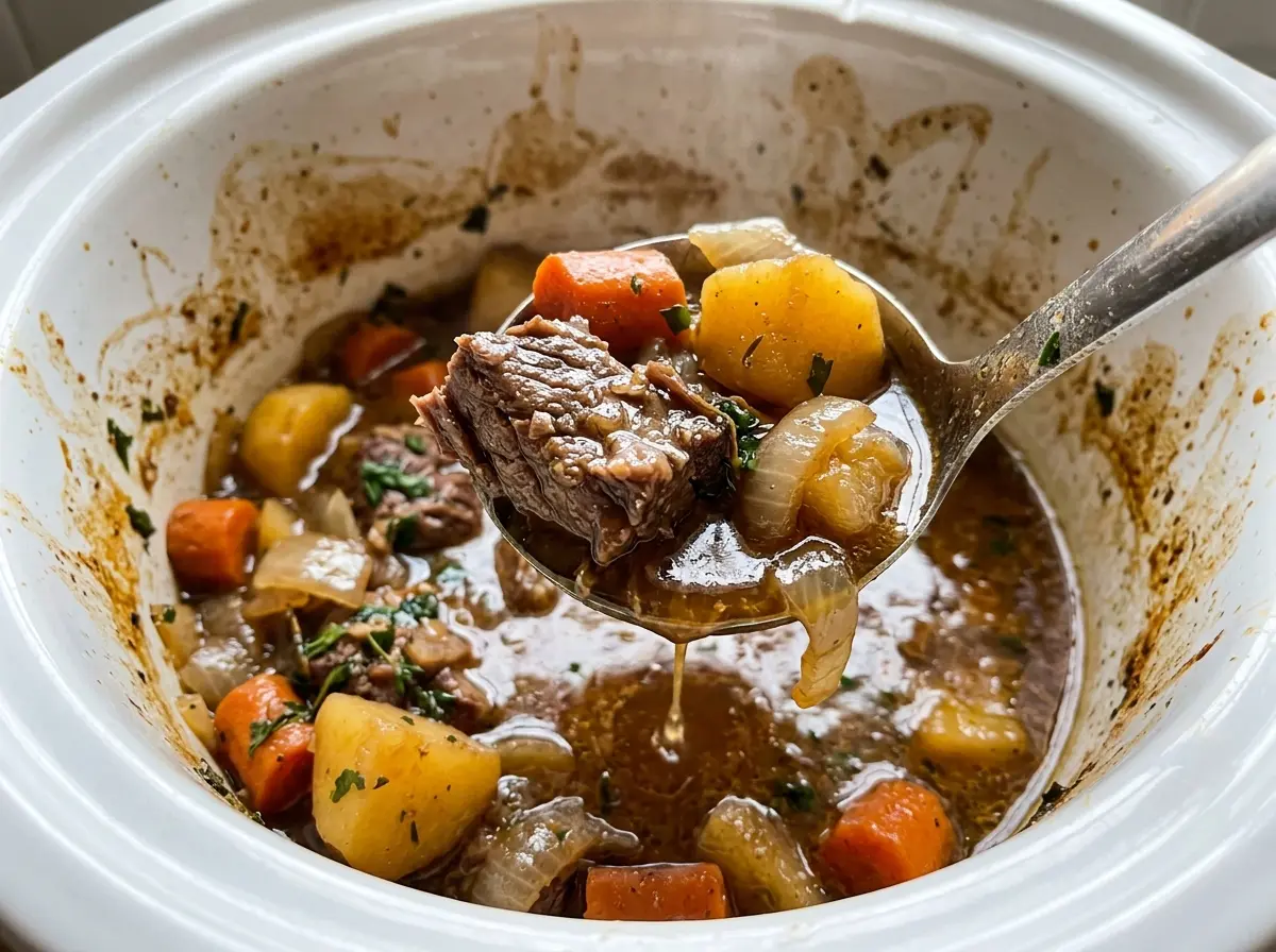 Slow Cooker Wine Braised Beef Stew with tender beef