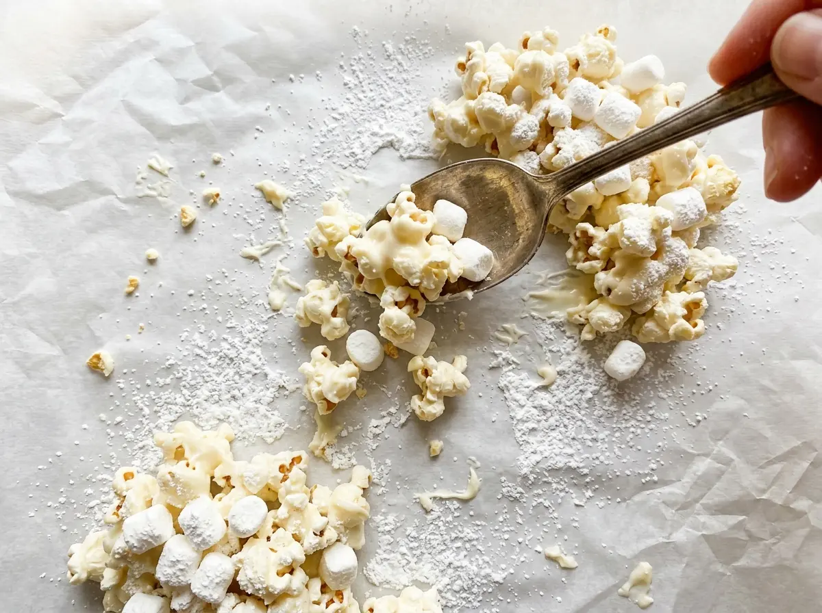 Snowman Poop white chocolate popcorn