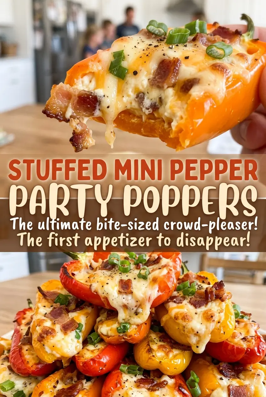 Stuffed Mini Pepper Party Poppers with cheesy bacon filling