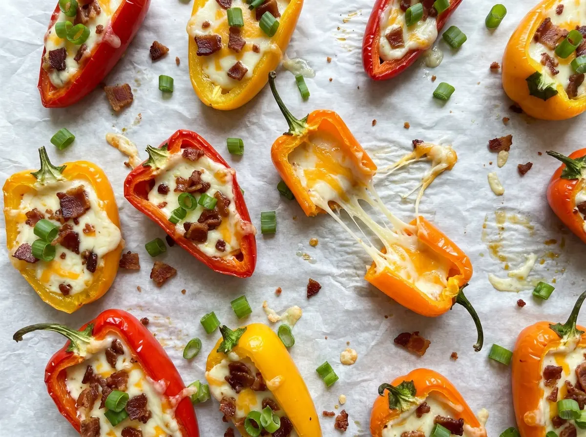 Stuffed Mini Pepper Party Poppers with cheesy bacon filling