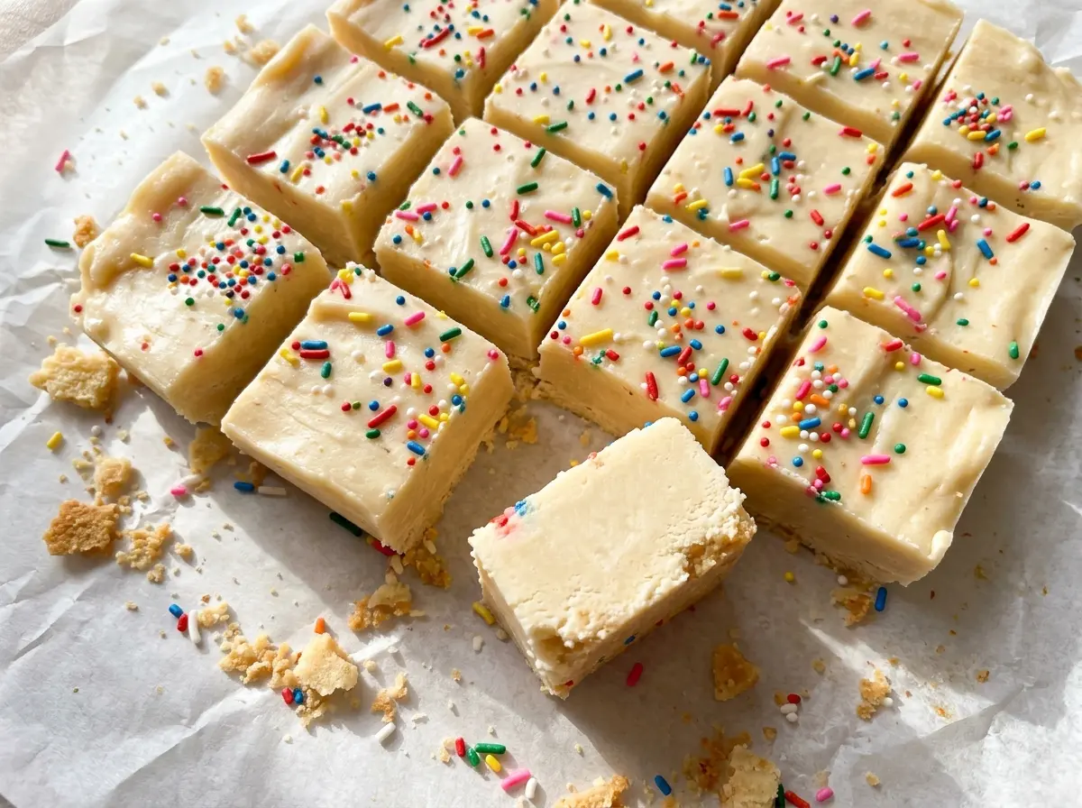 Sugar Cookie Fudge with colorful sprinkles