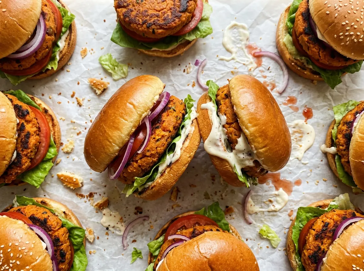 Sweet Potato Burgers browned bean patties