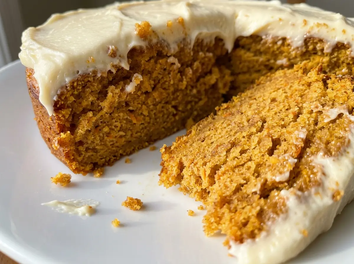 Sweet potato cake with cream cheese frosting, spiced crumb