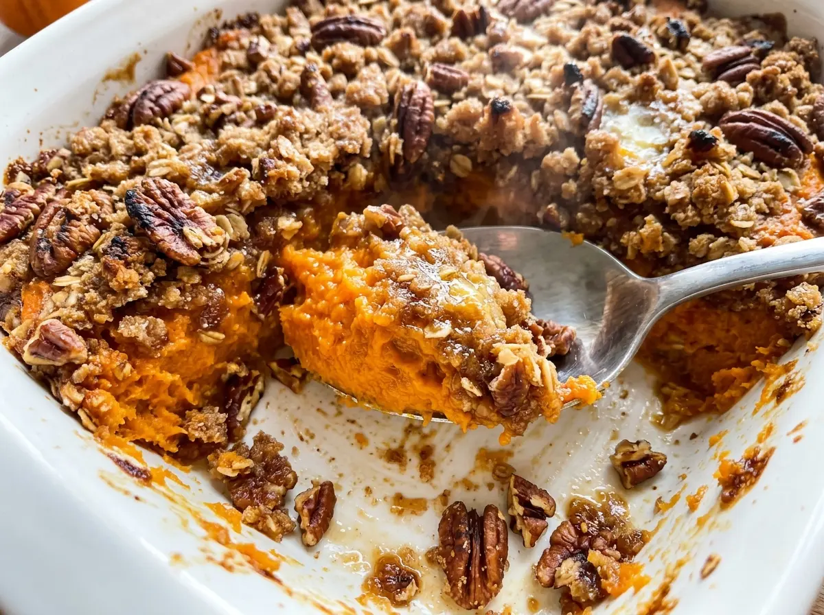 Sweet potato casserole with pecan topping golden pecan crust