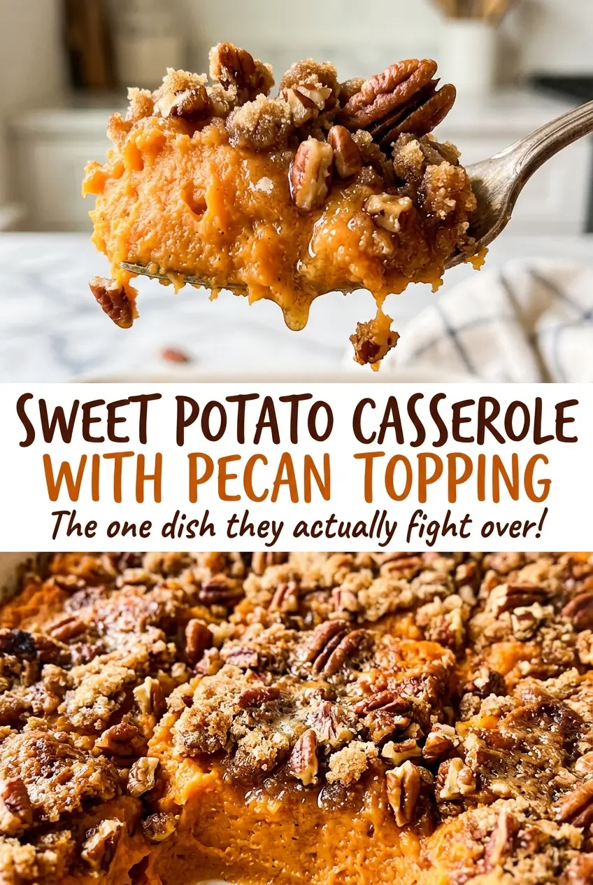 Sweet potato casserole with pecan topping soft filling