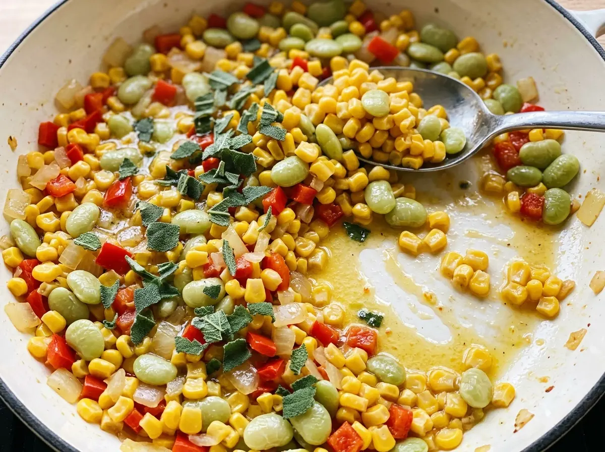 Thanksgiving Succotash creamy colorful skillet