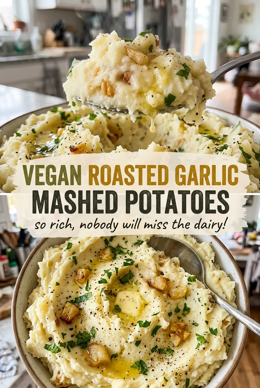 Vegan Roasted Garlic Mashed Potatoes smooth, buttery, golden